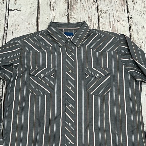 Vintage Gray Western Wrangler Striped Cowboy Pearl Snap Button Down Shirt - Picture 4 of 5